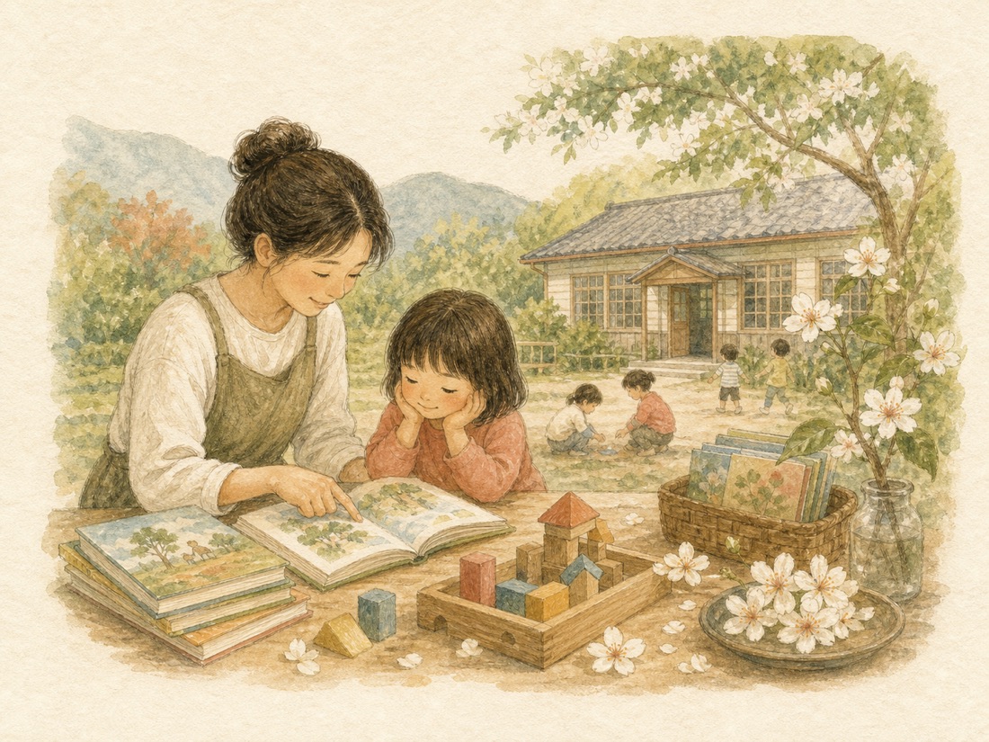 育兒支持議題手繪水彩插畫