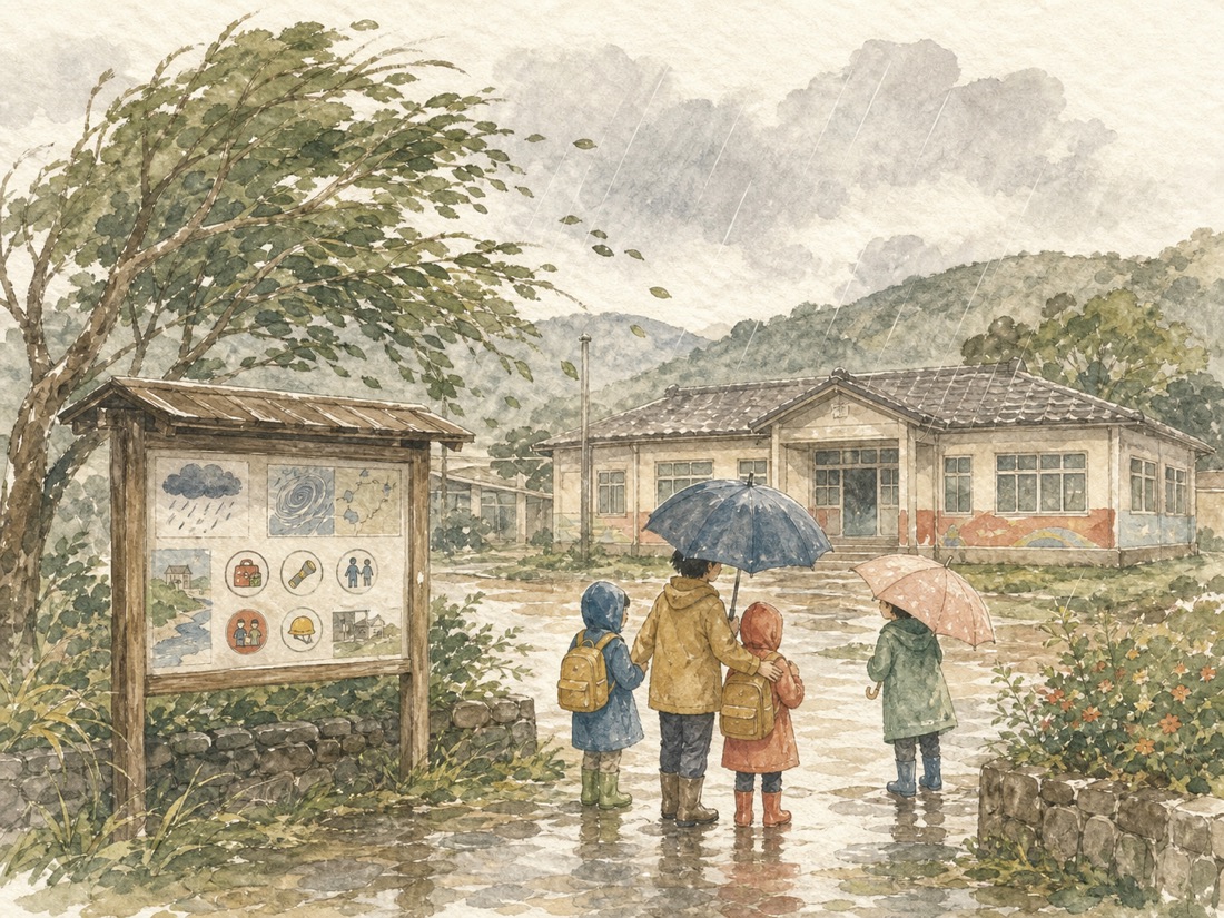 防災決策議題手繪水彩插畫